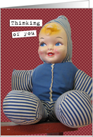 Thinking of You Retro Vintage Stuffed Doll Humor card