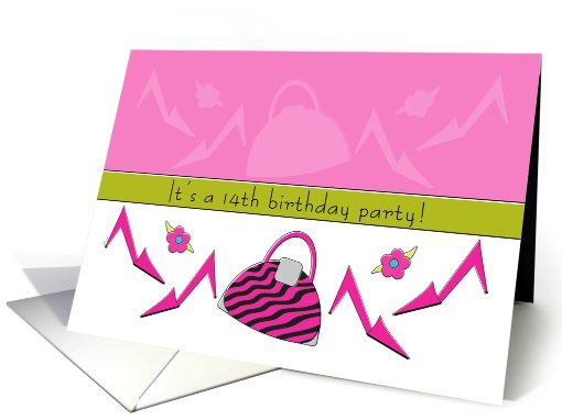 Birthday Party 14 Invitations Fashion Pink Girls Shoes Purses card