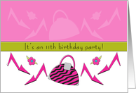Birthday Party 11 Invitations Fashion Pink Girls Shoes Purses card