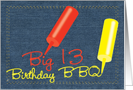 Birthday 13 BBQ Invitations Party Denim Invites card