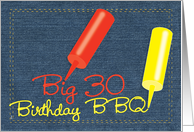 Birthday 30 BBQ Invitations Party Denim Invites card