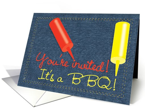 BBQ, Barbecue Invitation,  Denim Ketchup Mustard card (652444)