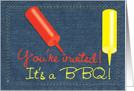 BBQ, Barbecue Invitation, Denim Ketchup Mustard card