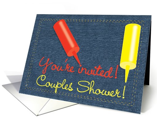 Couples Shower BBQ / Barbecue Invitation, Denim Ketchup Mustard card