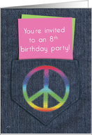 Birthday Party 8 Invitations Girls Peace Sign card