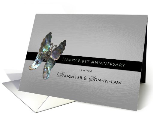 Daughter Son-in-Law First Anniversary, Butterfly on Silver card