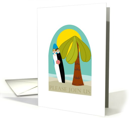 Cute Beach Wedding Invitation Palm and Surfboard card (680623)