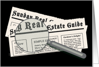 House Hunting Good Luck Newspaper and Magnifying Glass card