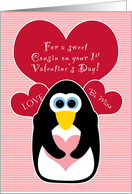 Cousin Girl Baby’s First Valentine’s Day with Penguin card