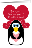 Niece Baby’s First Valentine’s Day with Penguin card