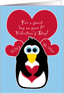 Baby’s First Valentine’s Day with Penguin for Boy card