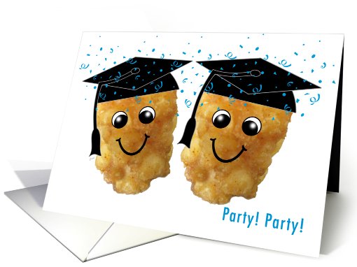 Gradutation Party Invitations Funny Tater Tots Blue Confetti card