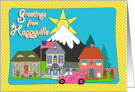 Whimsical Neighborhood Houses Greetings from Happyville card