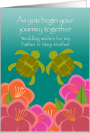 Wedding Congratulations Father Step Mother Honu and Tropical Flowers card