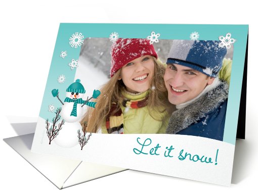 Christmas Photo Card Snowman Let it Snow in Aqua card (848881)