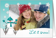 Christmas Photo Card Snowman Let it Snow in Aqua card