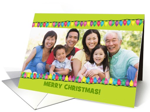 Christmas Photo Card Fun and Bright Holiday Lights on Apple Green card