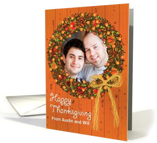 Thanksgiving Photo Card Wreath on Knotty Pine Paneling... (849568)