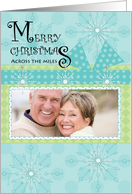 Christmas Photo Card Across the Miles Aqua Snowflakes Retro Inspired card
