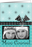 Christmas Photo Card Aqua and Black Retro Syle with Snowflakes card