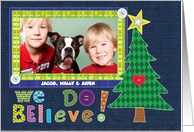 Christmas Photo Card Quilted Fabric Scrapbook Look on Denim card