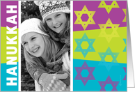 Hanukkah Photo Card Star of David in Bright Fun Green Purple and Aqua card