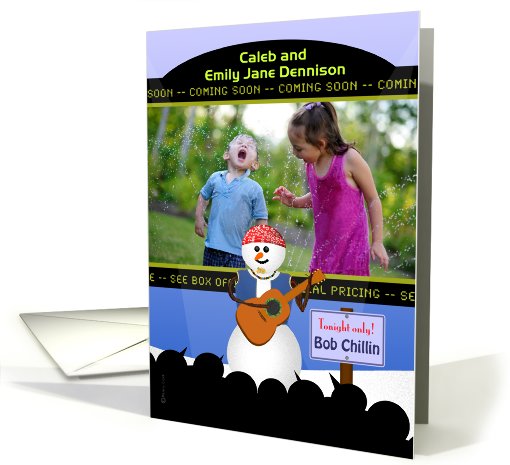 Christmas Photo Card Funny Snowman Folk Singer in Concert card
