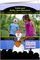 Christmas Photo Card Funny Snowman Folk Singer in Concert card