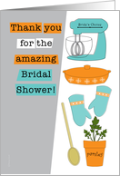 Bridal Shower Thank You Retro Kitchen Cooking Theme Idea Orange Aqua card