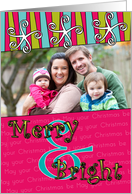 Photo Card Christmas Merry and Bright in Green Red and Aqua card