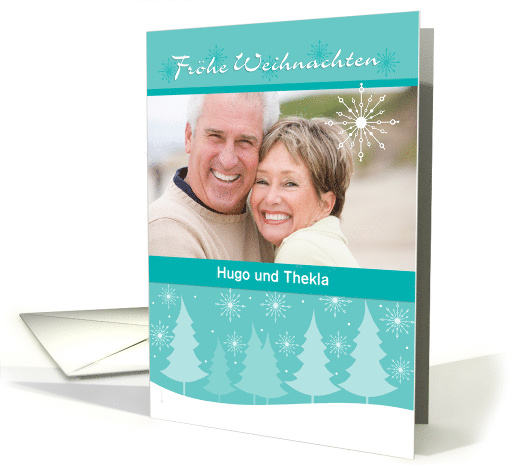 Christmas German Frohe Weihnachten Photo Cards Aqua Trees... (863658)