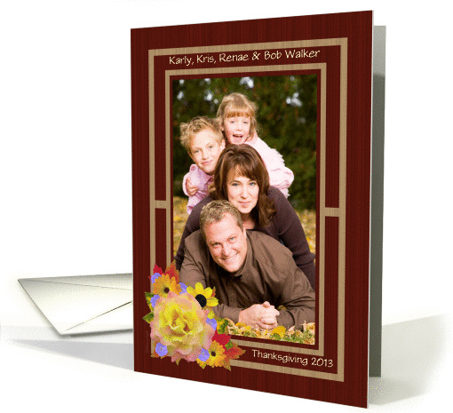 Thanksgiving Photo Cards Flower Bouquet and Wood Inlay... (863926)