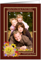 Thanksgiving Photo Cards Flower Bouquet and Wood Inlay Look Background card