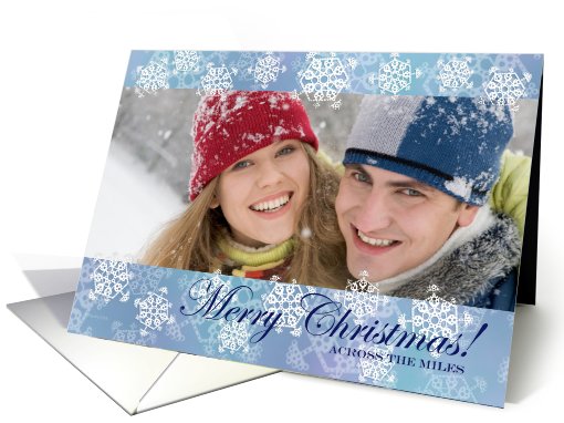Christmas Across the Miles Photo Card Batik Look Snowflakes card