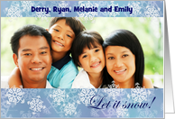 Christmas Photo Card Let it Snow Batik Look Snowflakes on Blue card