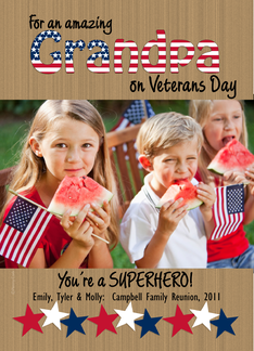 Veterans Day Grandpa Photo Cards Stars and Stripes on Wood Look