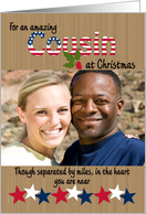 Merry Christmas Photo Card Deployed Military Cousin Wood Look Stars card