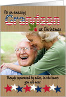 Merry Christmas Photo Card Deployed Military Grandson Wood Look Stars card