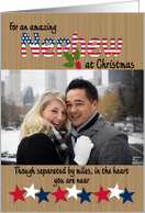 Merry Christmas Nephew, Photo Card, Deployed Military, Wood Look Stars card