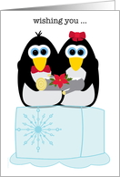 Wishing You a Cool Yule Whimsical Penguins on Ice Cube with Yule Log card