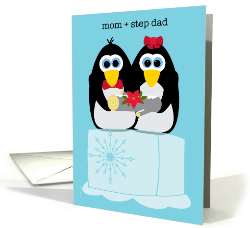 Mom and Step Dad Wishing You a Cool Yule Whimsical Penguins card