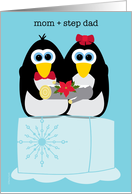 Mom and Step Dad Wishing You a Cool Yule Whimsical Penguins card