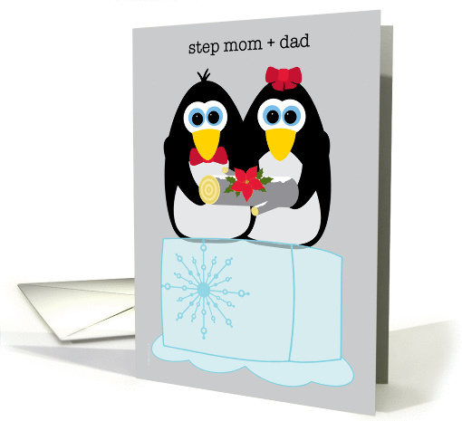 Step Mom and Dad Wishing You a Cool Yule Whimsical Penguins card
