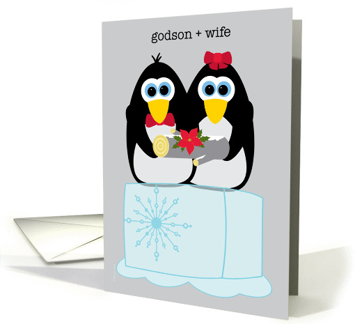 Godson and Wife Wishing You a Cool Yule Whimsical Penguins card