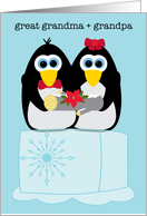 Great Grandparents Wishing You a Cool Yule Whimsical Penguins card