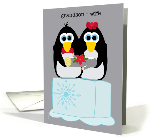 Grandson and Wife Wishing You a Cool Yule Whimsical Penguins card