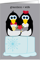 Grandson and Wife Wishing You a Cool Yule Whimsical Penguins card