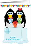 Great Grandparents Merry Christmas Cute Penguins on Ice with Lights card