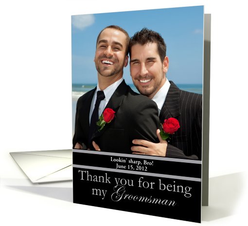 Groomsman Groomsmen Thank You Photo Card Classic Black and Gray card