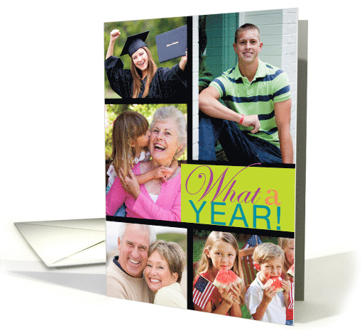 Happy New Year Photo Card Collage What a Year! Fun Bright Colors card
